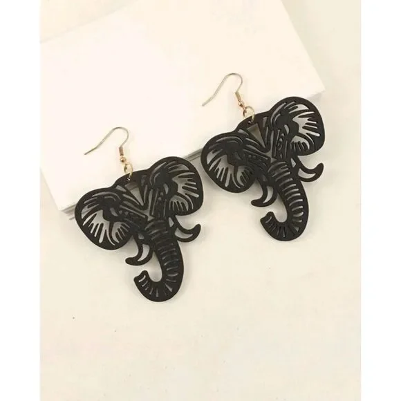 1pair Cutout Trunk Up Elephant Shaped Pendant Wooden Dangle Earri - Picture 2 of 5
